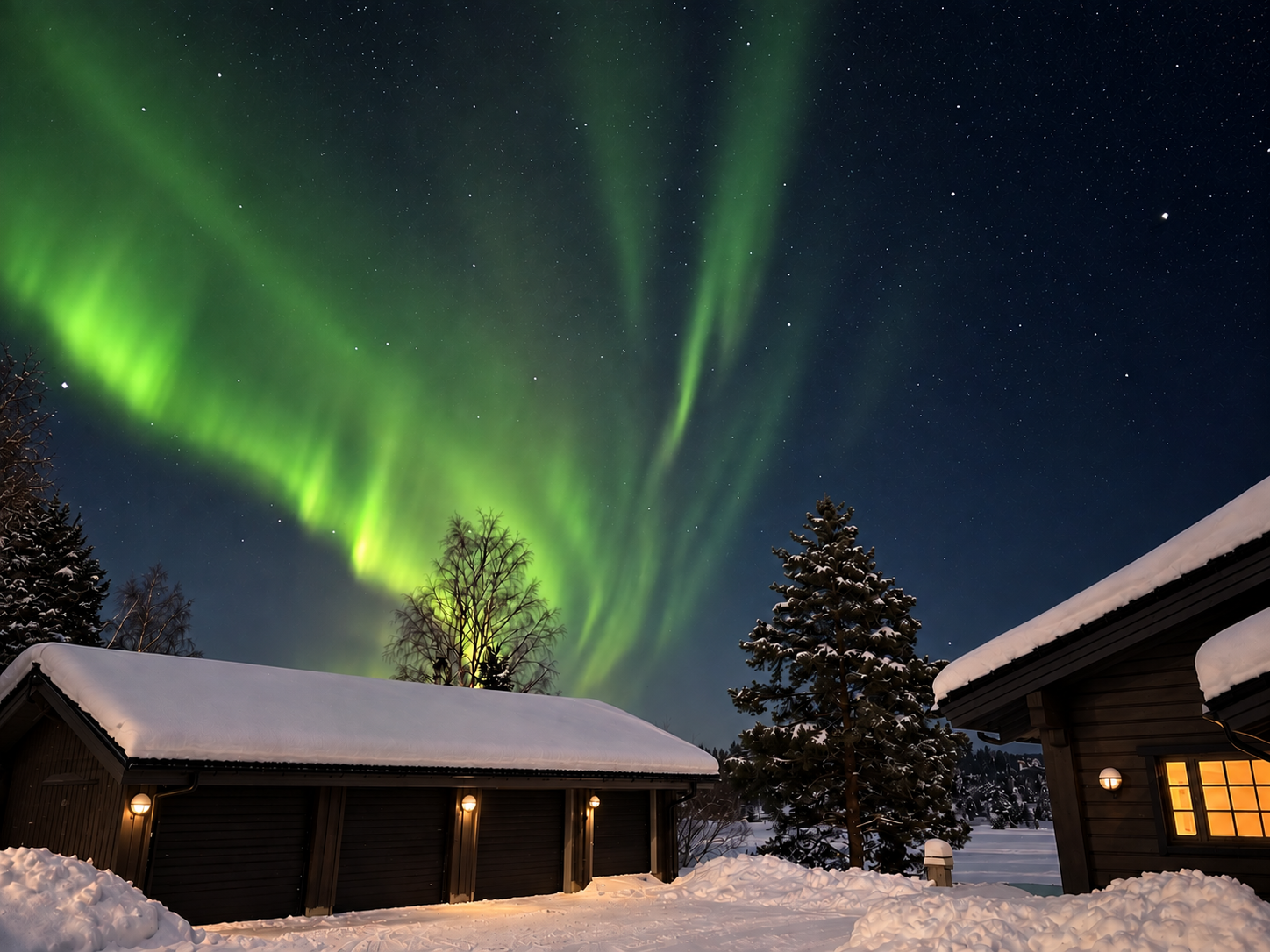 Northern lights above Lakeside Villa & Spa in winter